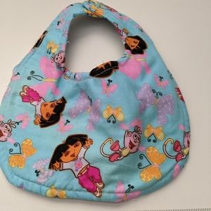 Handcrafted Dora the Explorer, Reversible Baby Bib, USA, pink, purple SALE